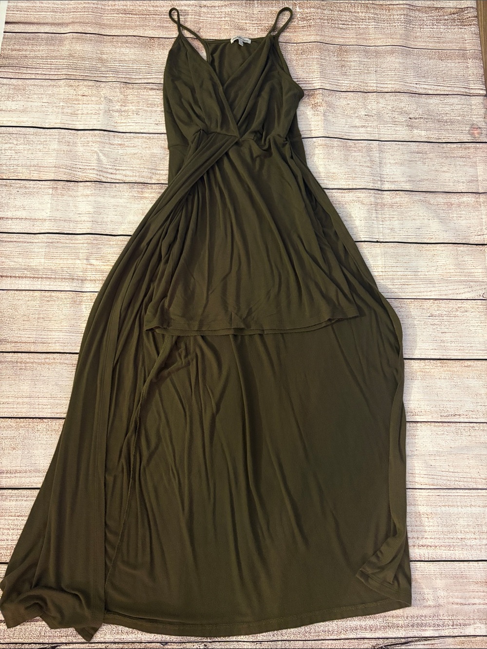 Charlotte Russe Olive Green Wrap-Front Maxi Dress